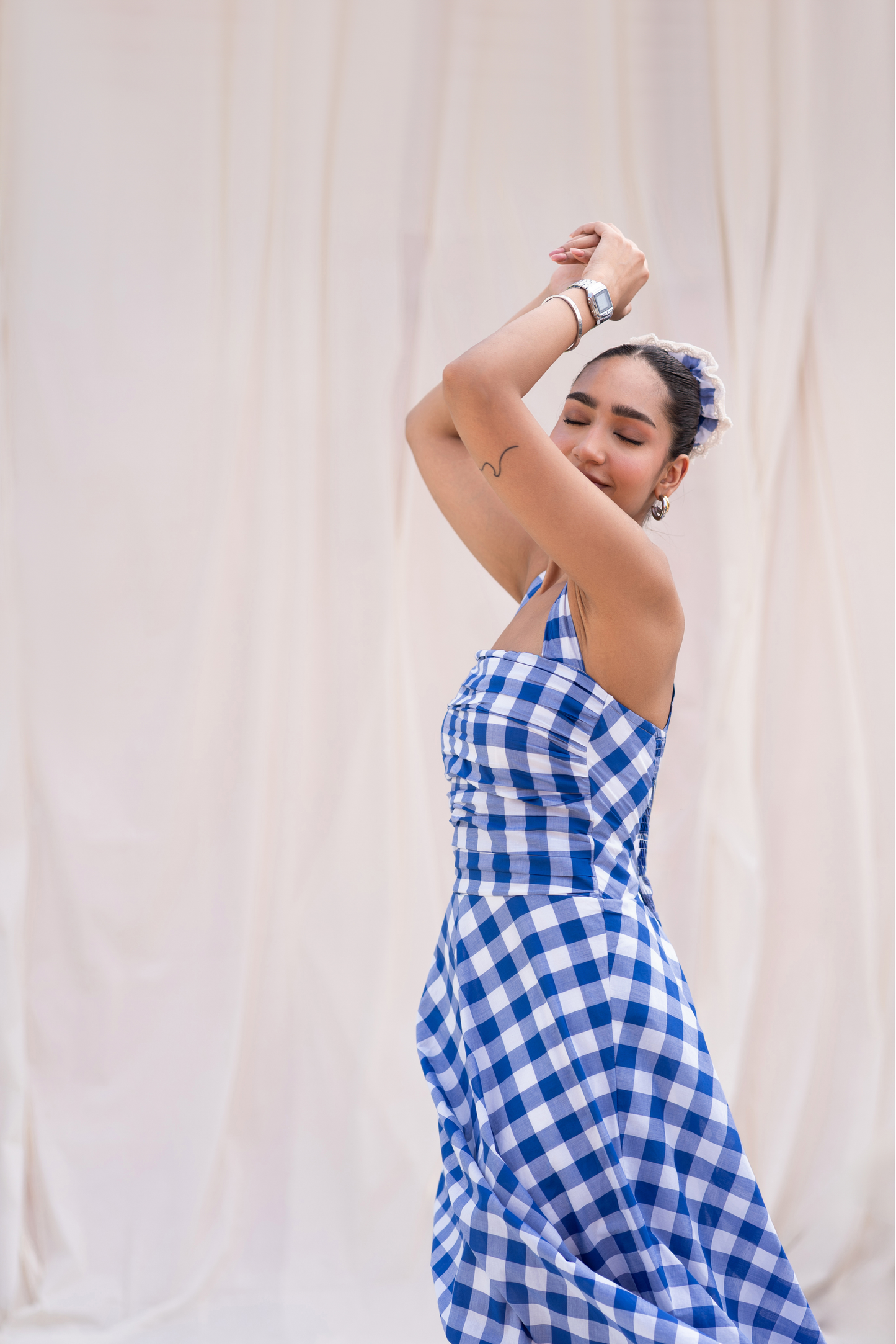 Blue Checks Fit & Flare Maxi Dress