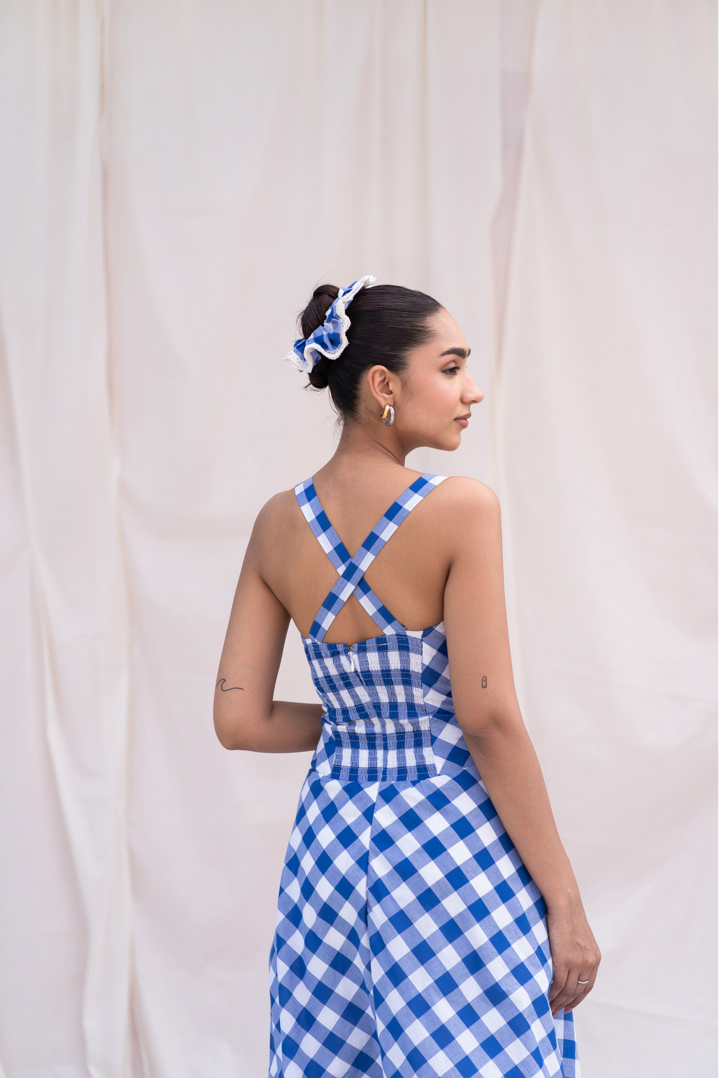 Blue Checks Fit & Flare Maxi Dress