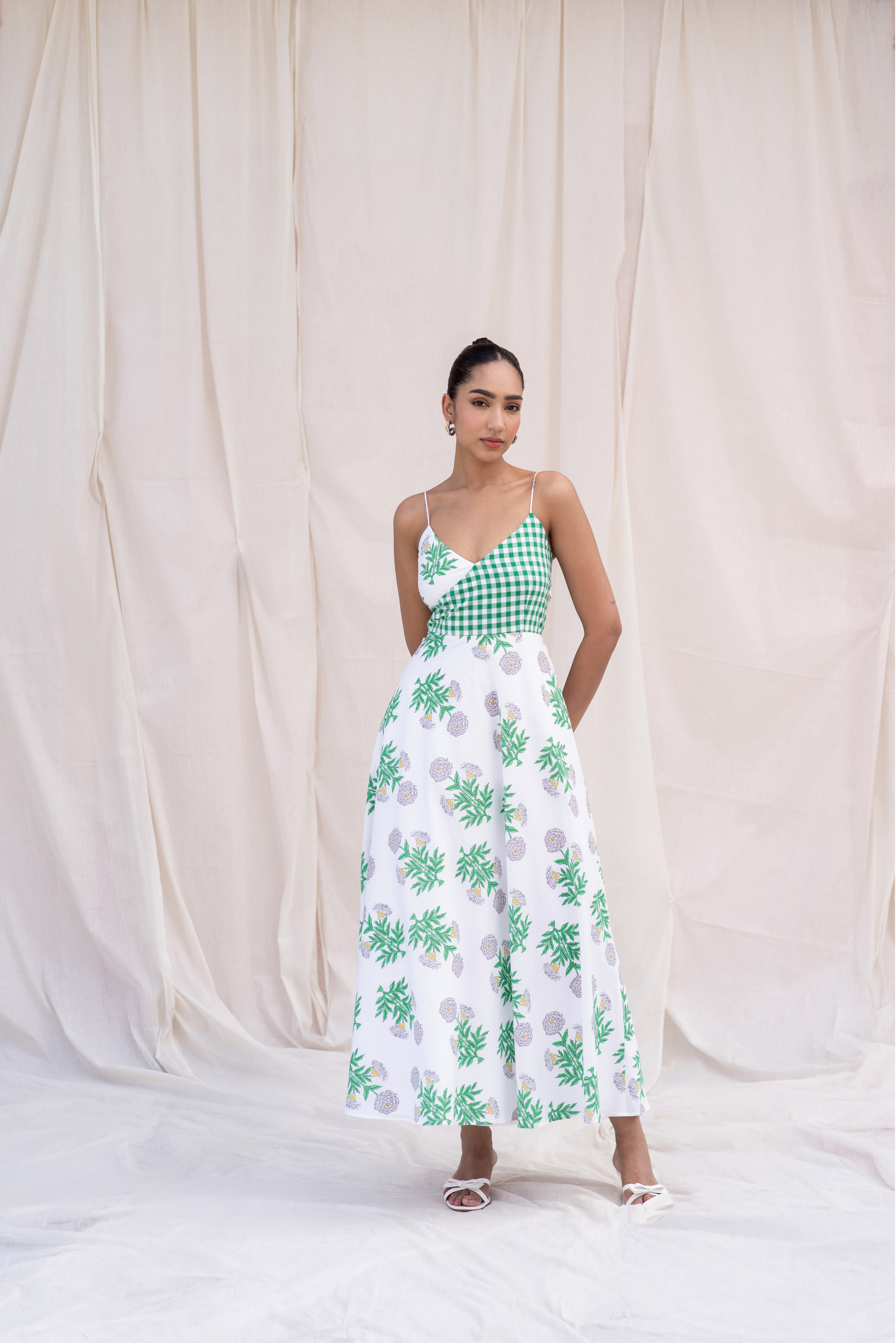 Green Tropical Cotton Midi Dress