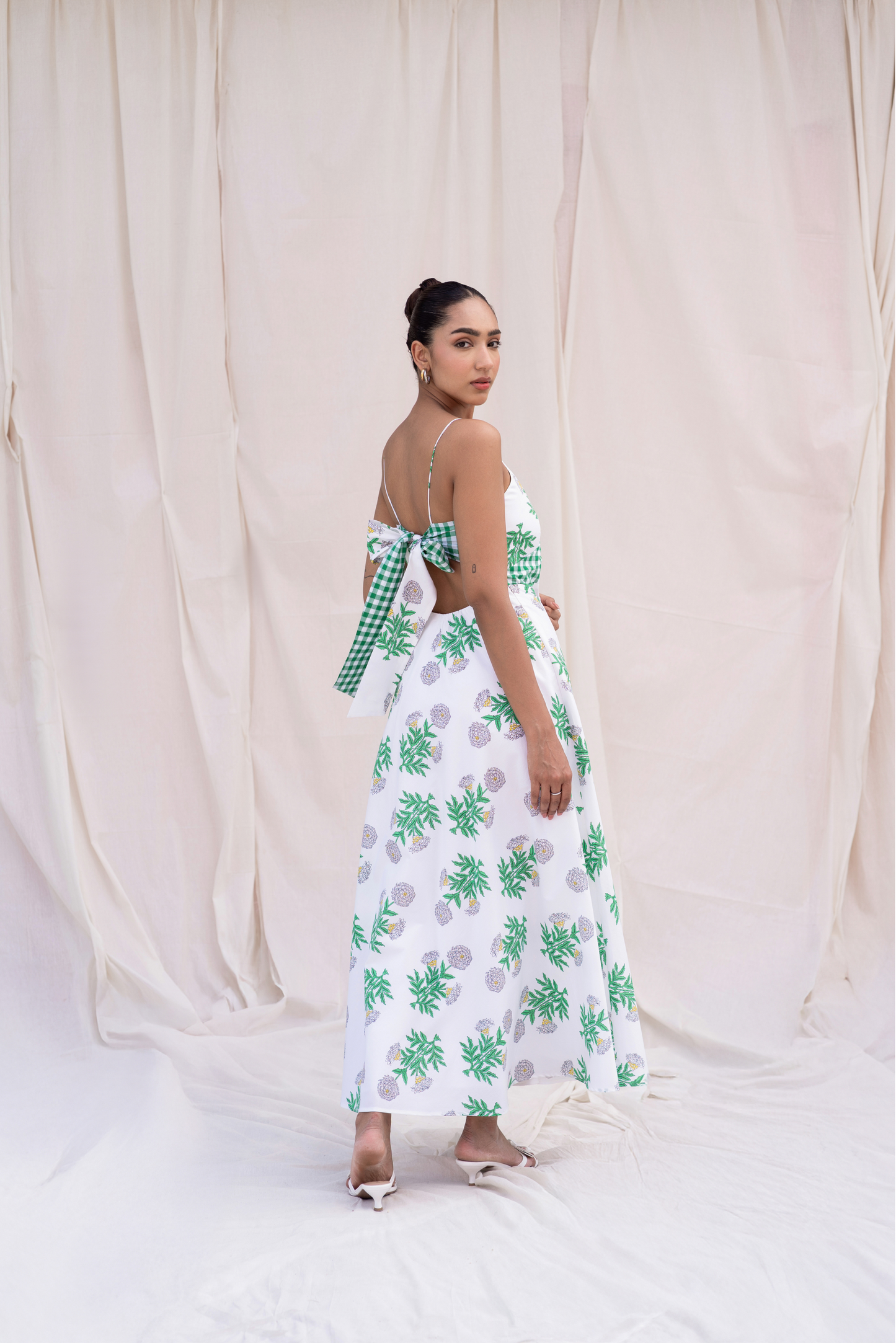 Green Tropical Cotton Midi Dress