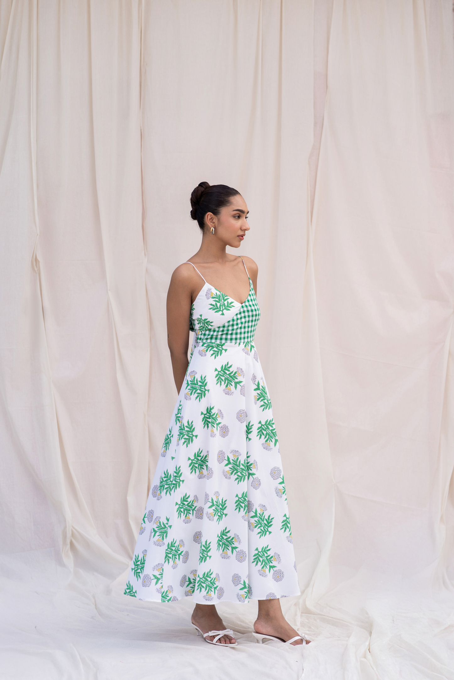 Green Tropical Cotton Midi Dress