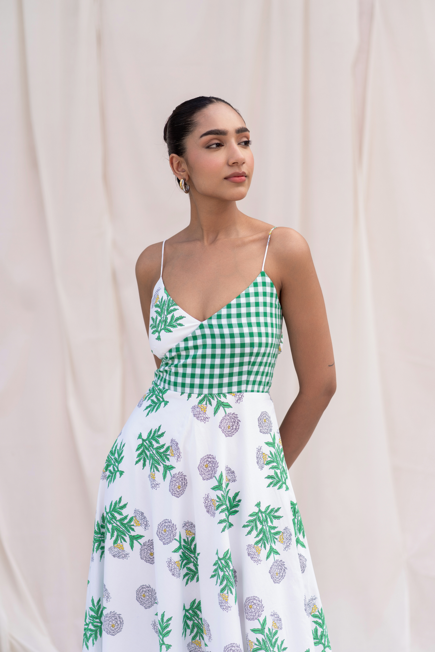 Green Tropical Cotton Midi Dress