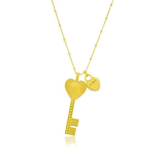 Initial Bar Charm Key Necklace