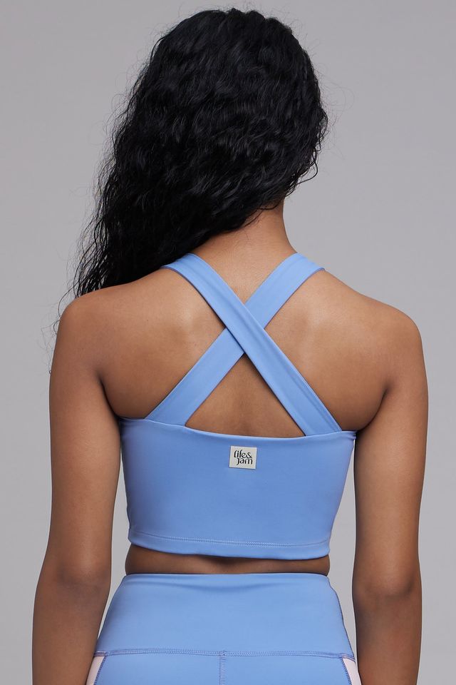 Long Sports Bra with Removable Pads - Blue