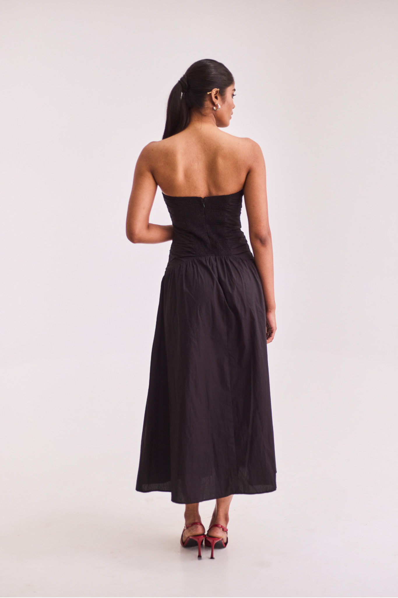Black Strapless Midi Dress