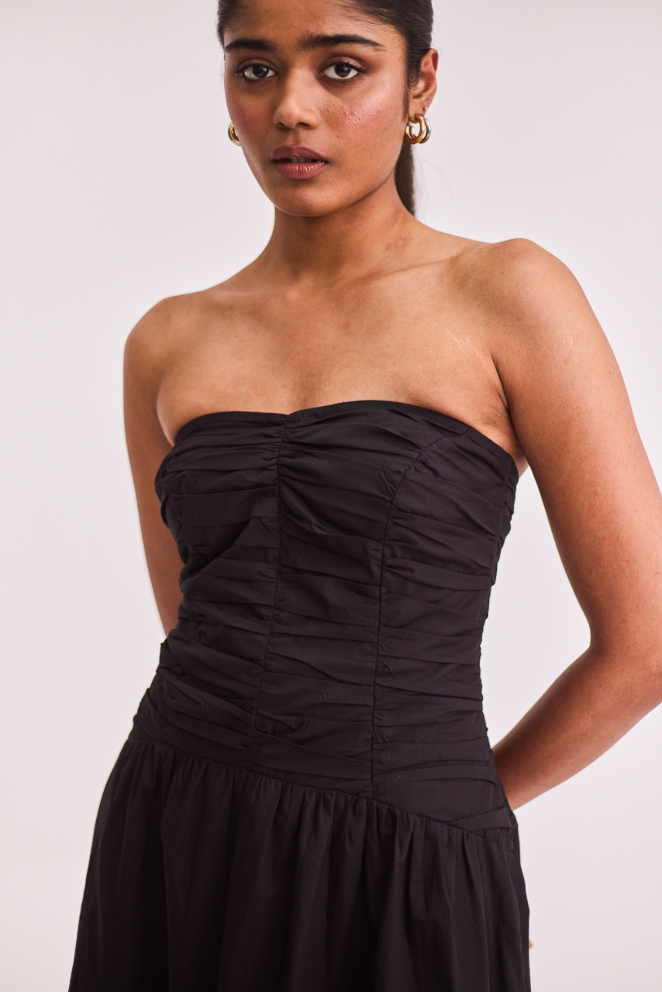 Black Strapless Midi Dress