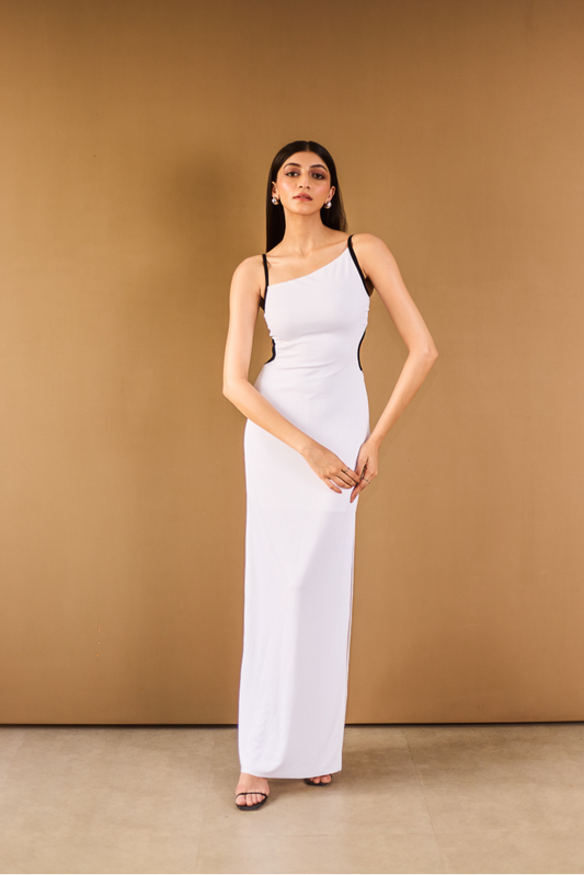 White Contrast Cut-out Maxi Dress