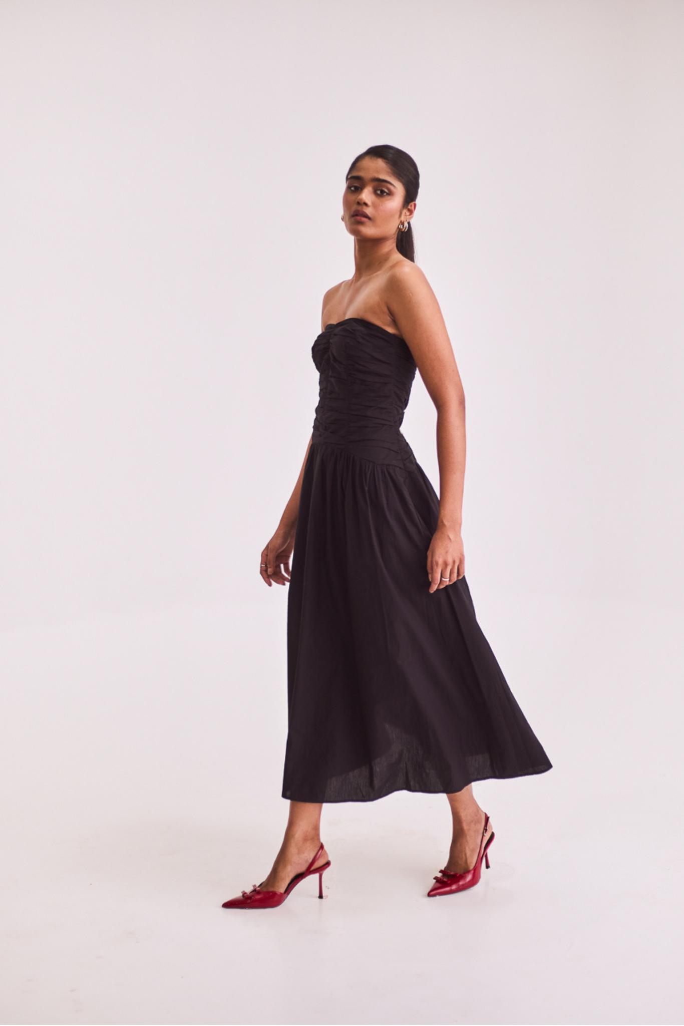 Black Strapless Midi Dress