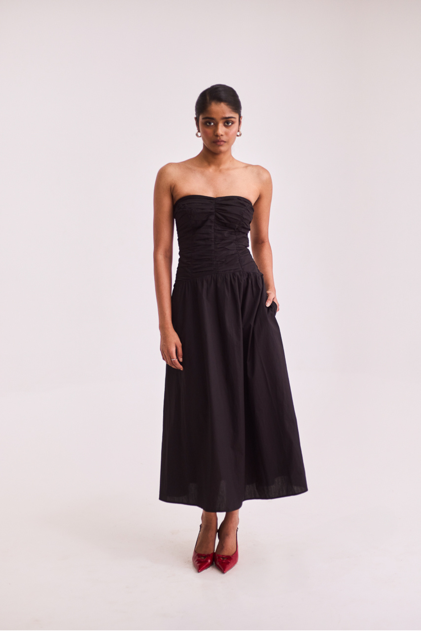 Black Strapless Midi Dress