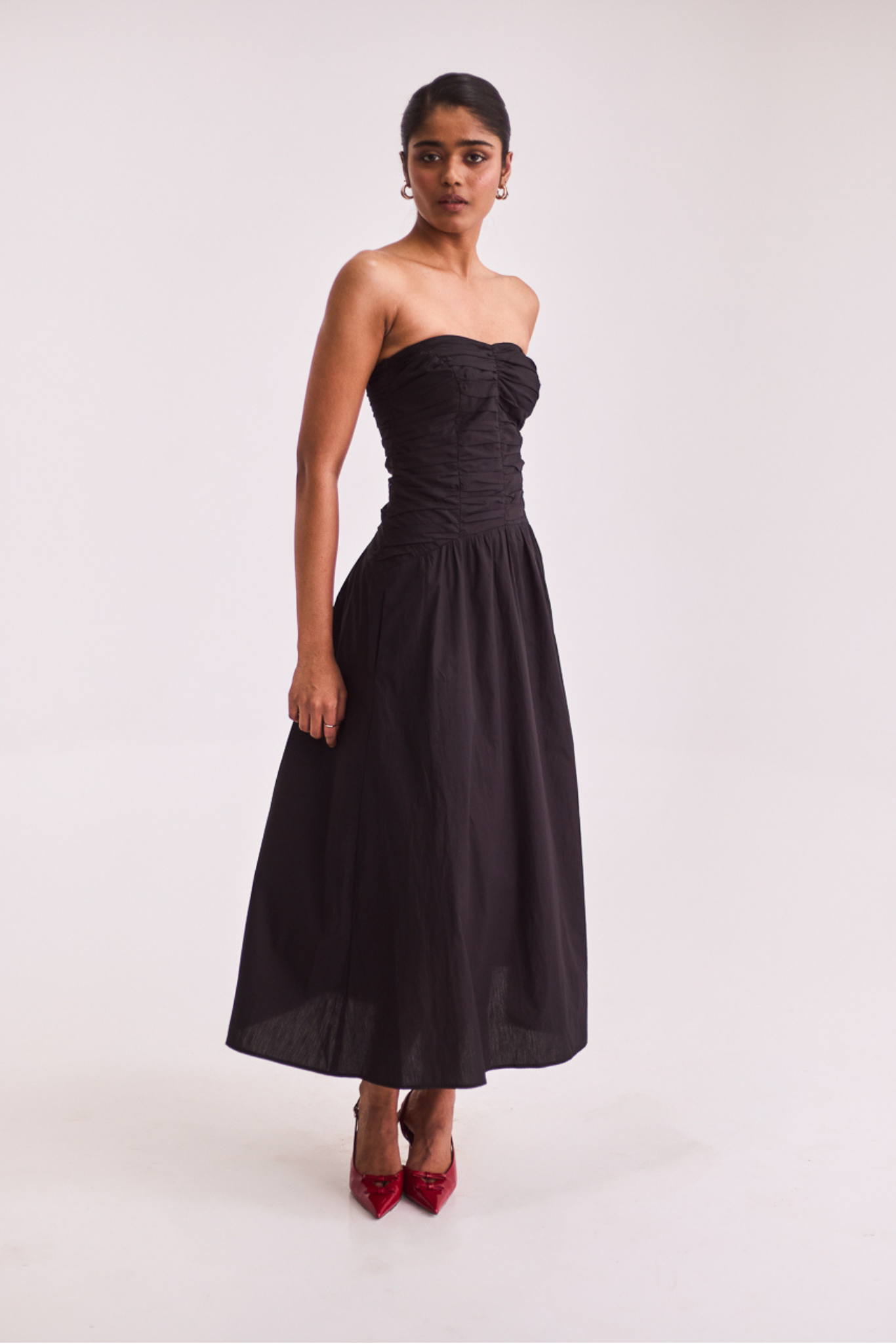 Black Strapless Midi Dress