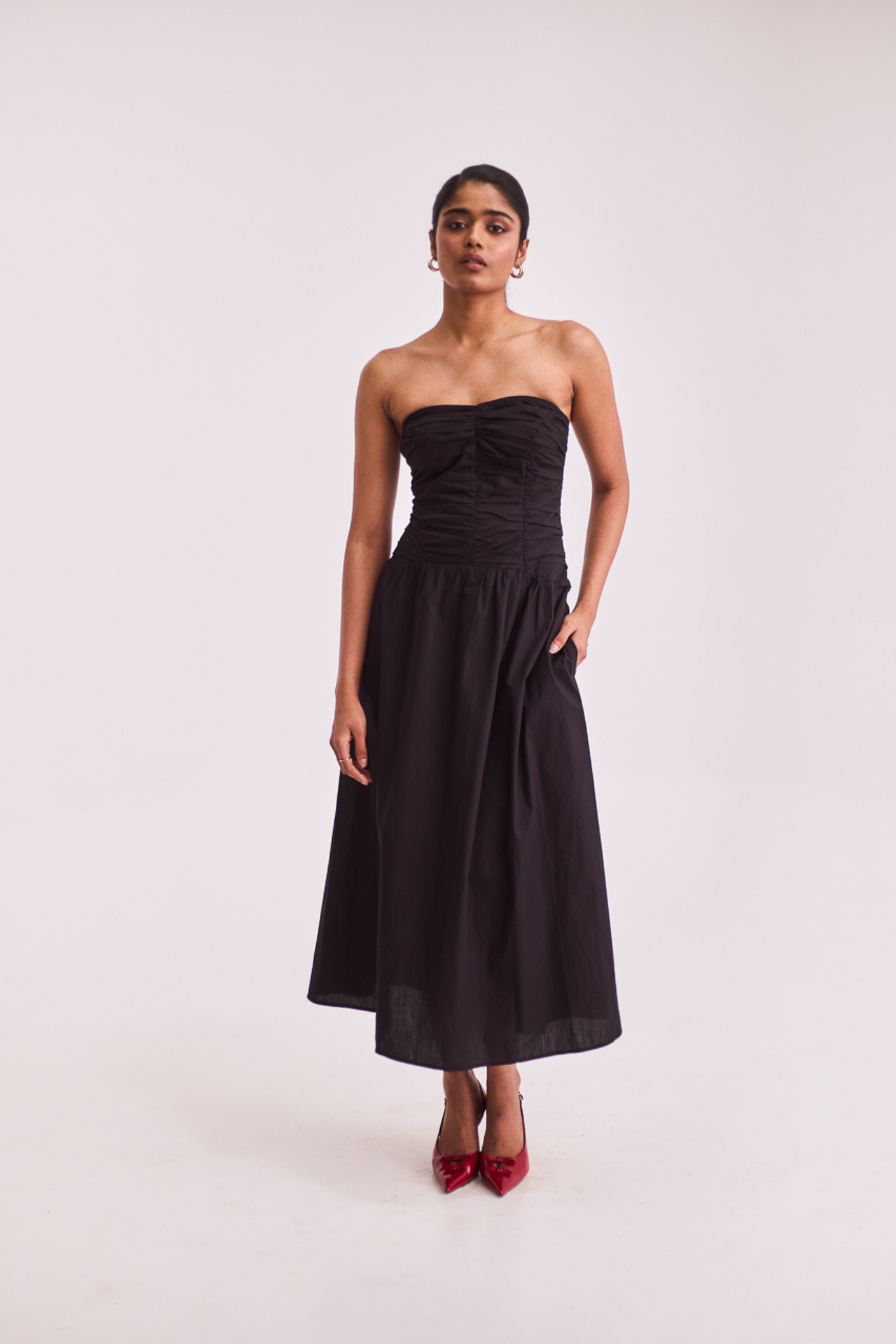 Black Strapless Midi Dress