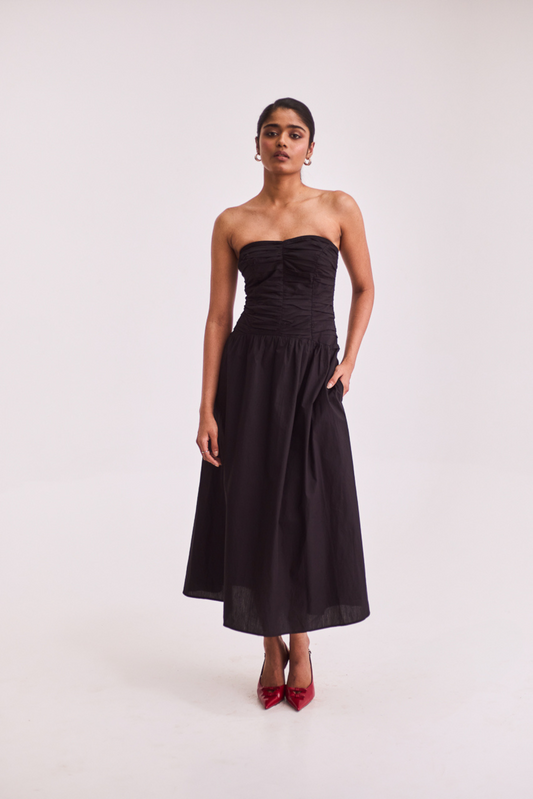 Black Strapless Midi Dress