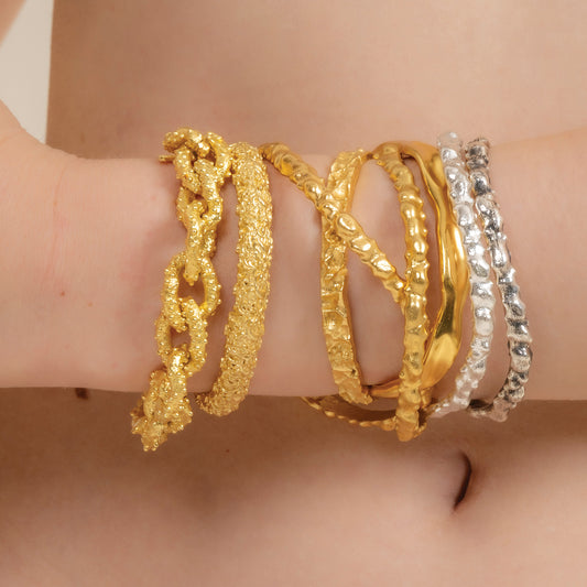 Rugged Texture Gold Plated Bangle