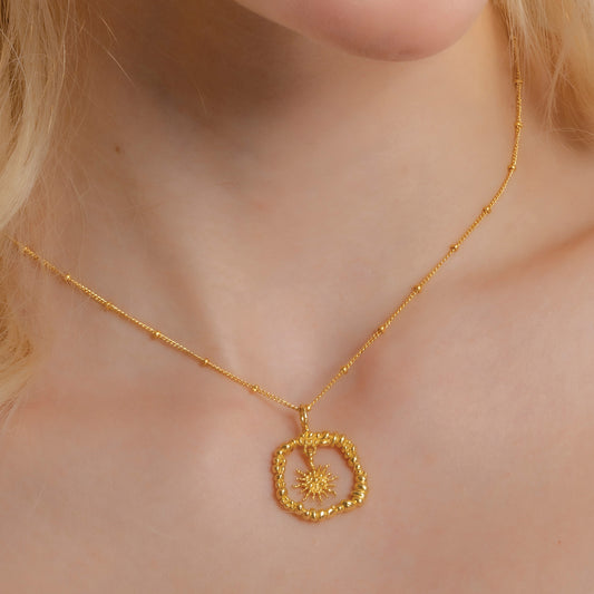 Granulated Sun Burst Charm Necklace