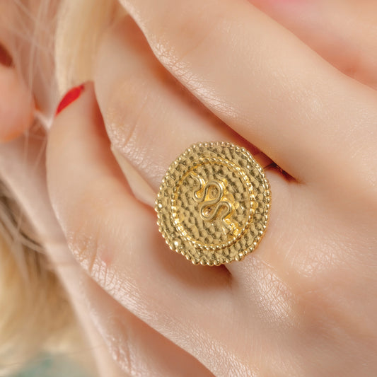 Textured Snake Coin Shape Ring