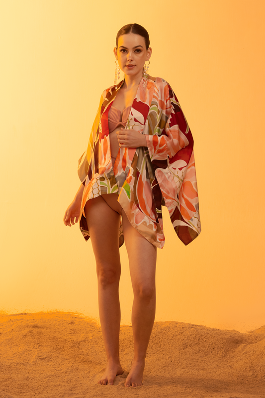 Armis Bikini Set - Blush with Tragano Short Kaftan - Blush and Sepia Garden
