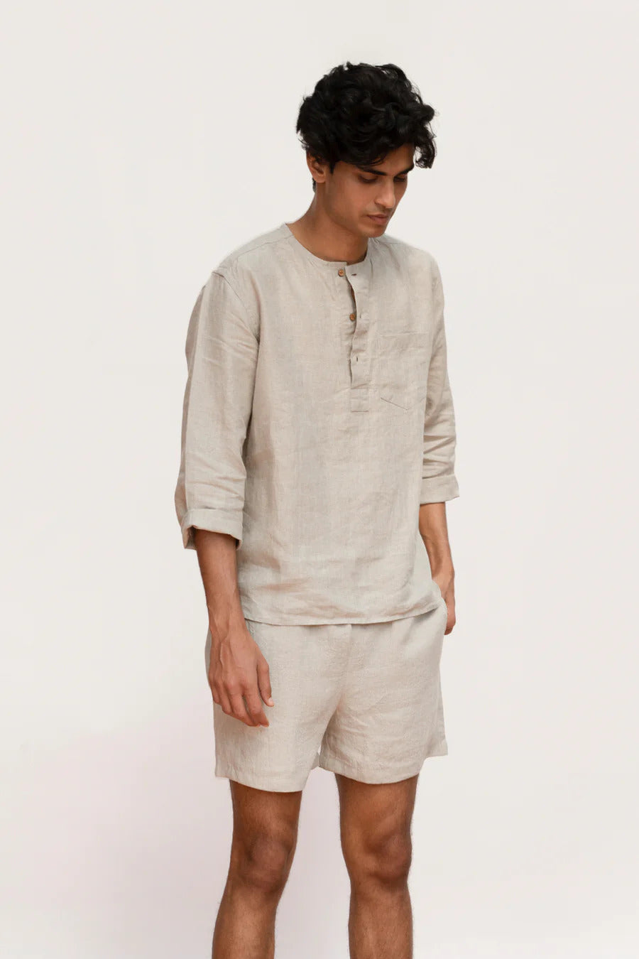 Undyed Linen Men’s Shorts Set