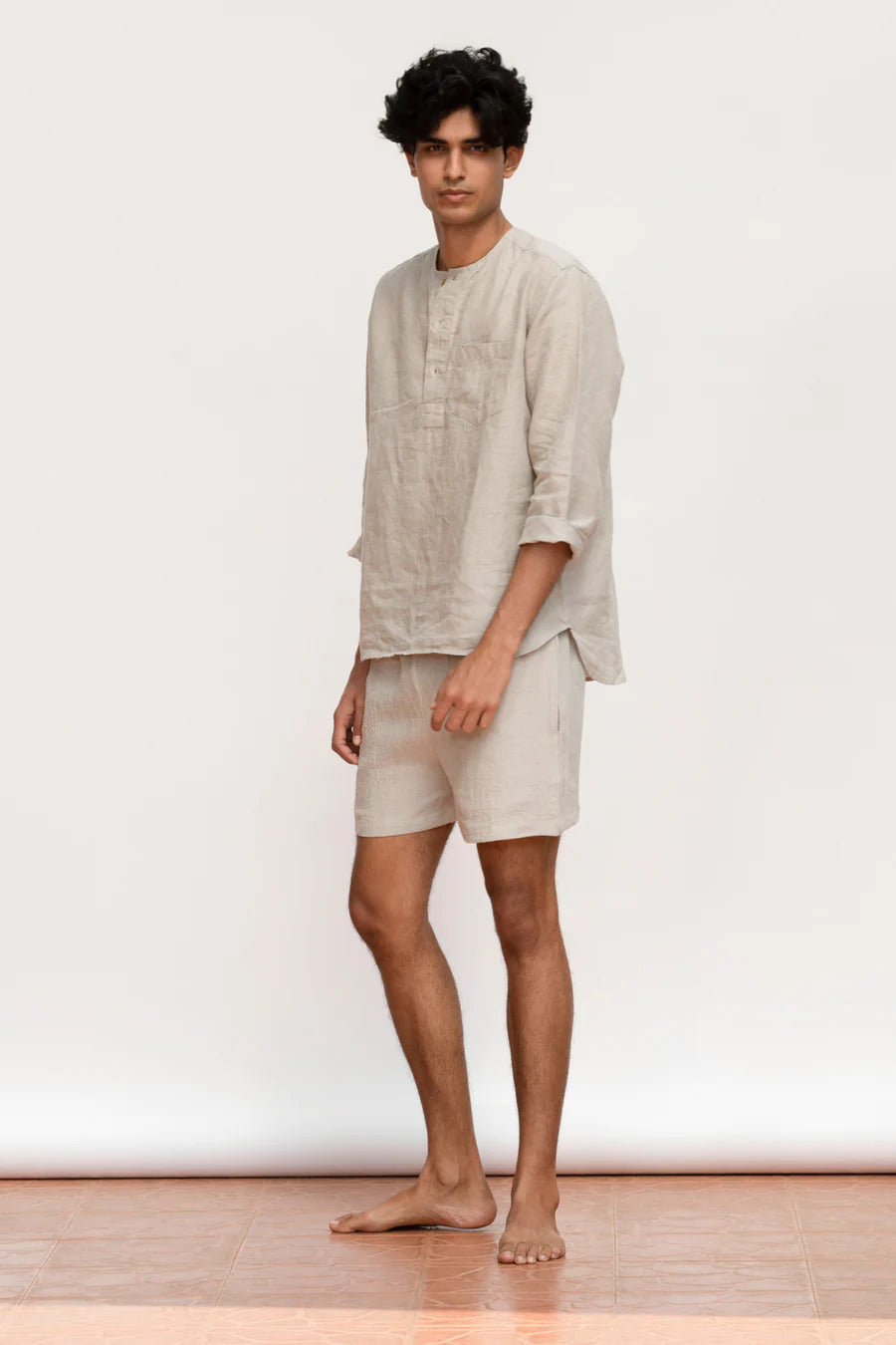 Undyed Linen Men’s Shorts Set