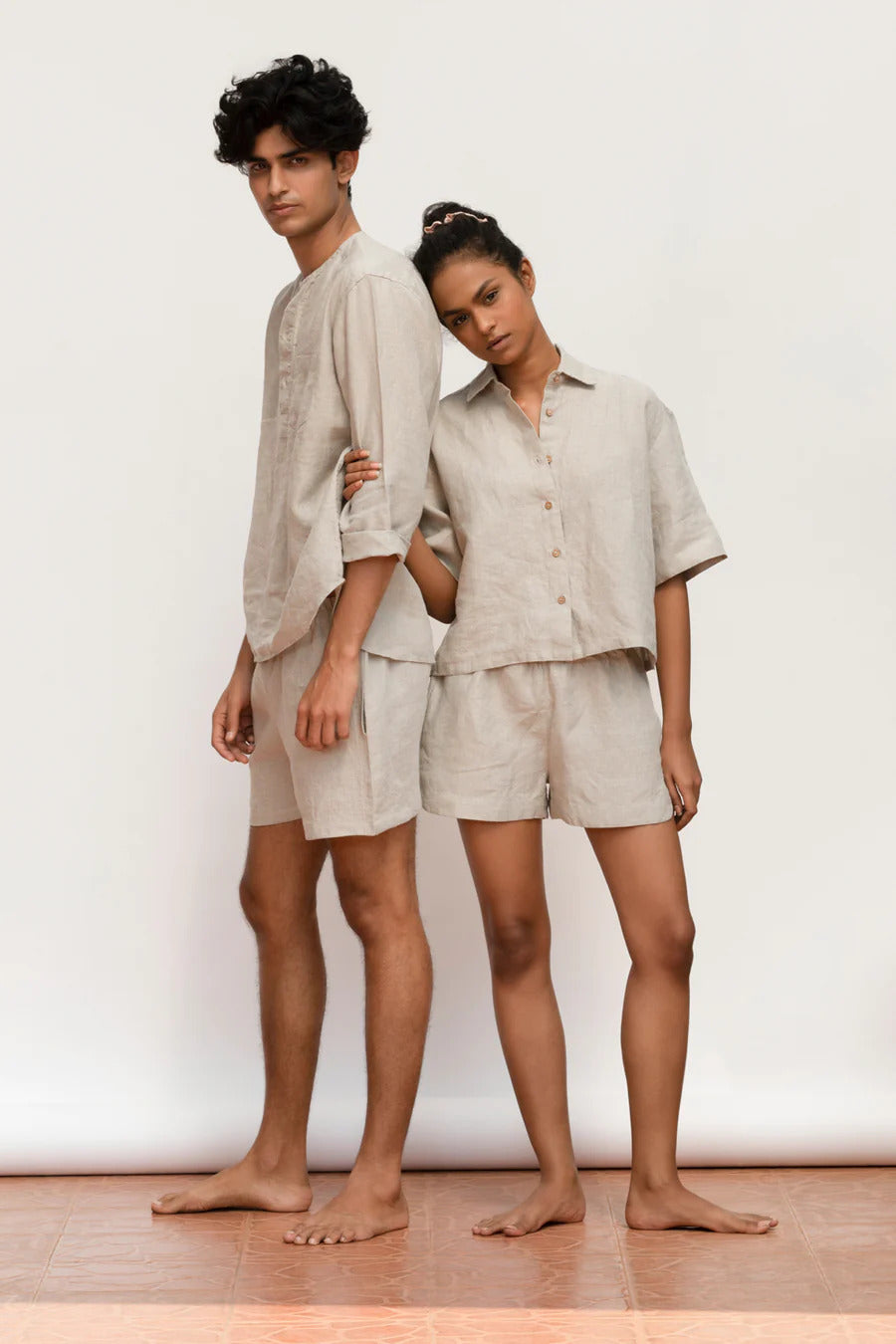 Undyed Linen Men’s Shorts Set