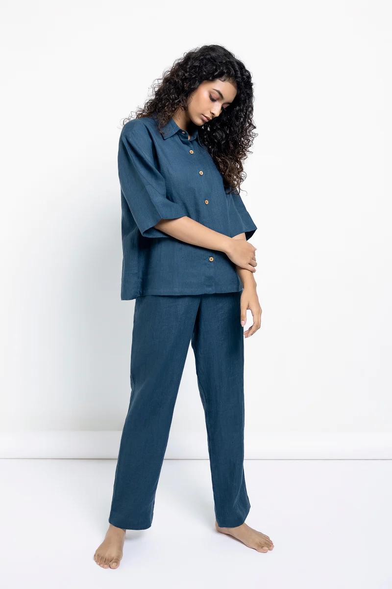 Indigo Linen Women's Pyjama Set