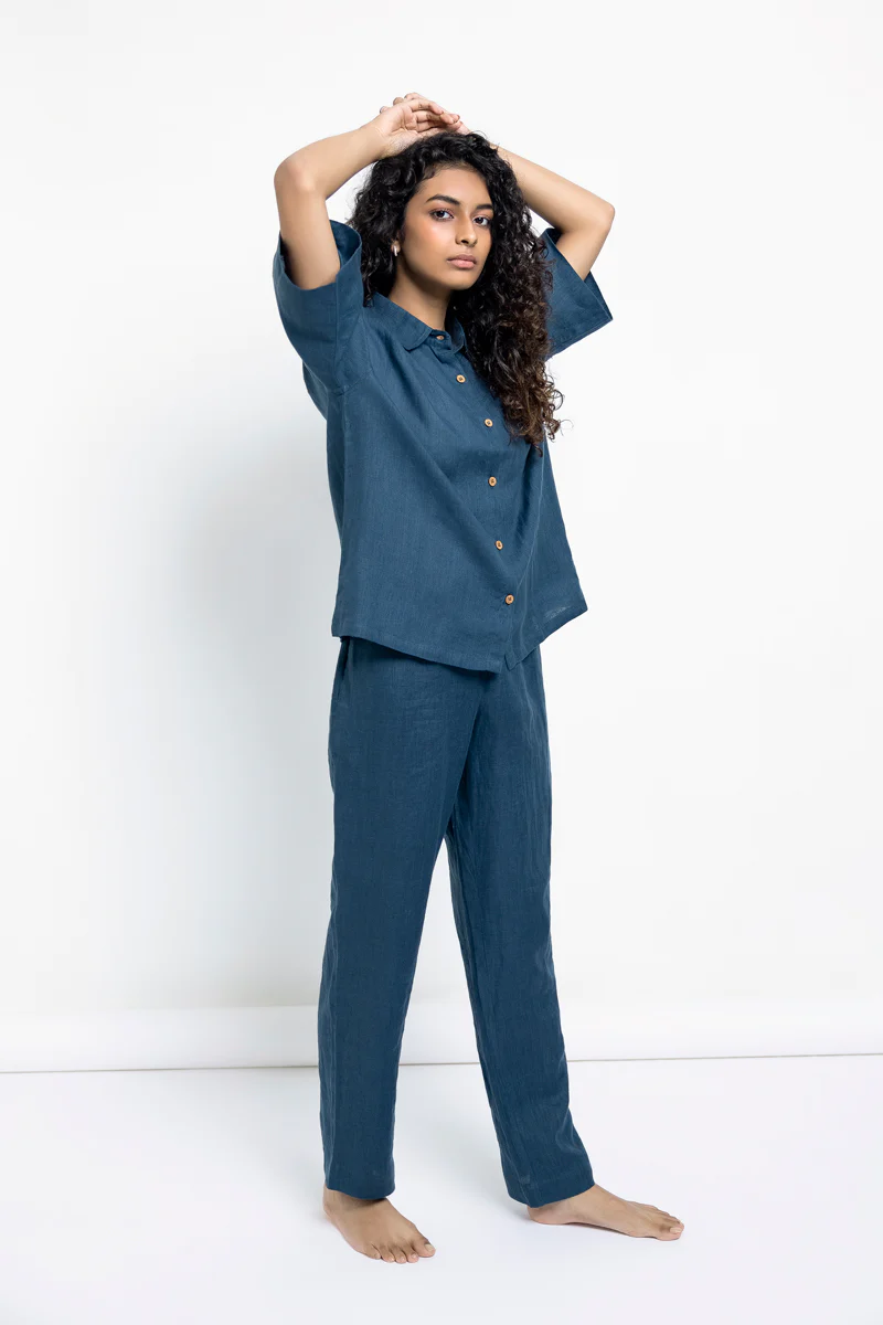 Indigo Linen Women's Pyjama Set