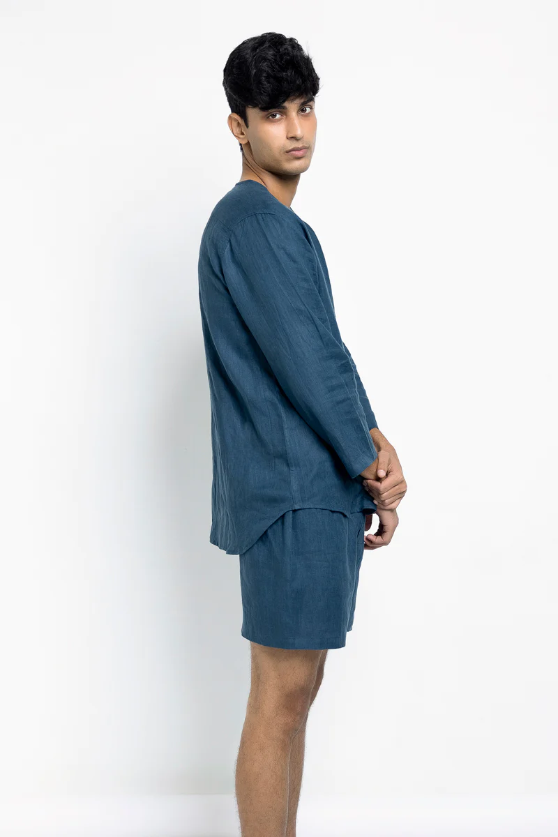 Indigo Linen Men's Shorts Set