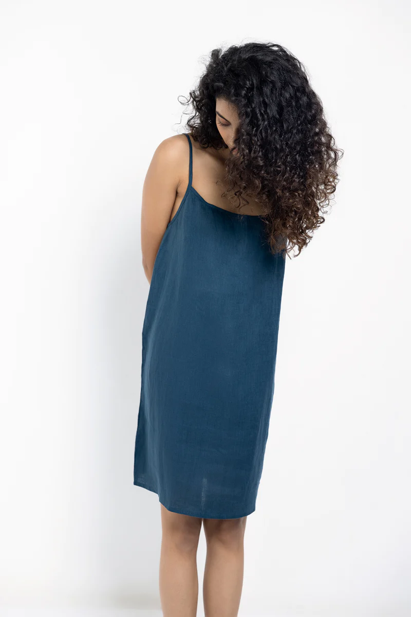 Indigo Linen Slip Dress