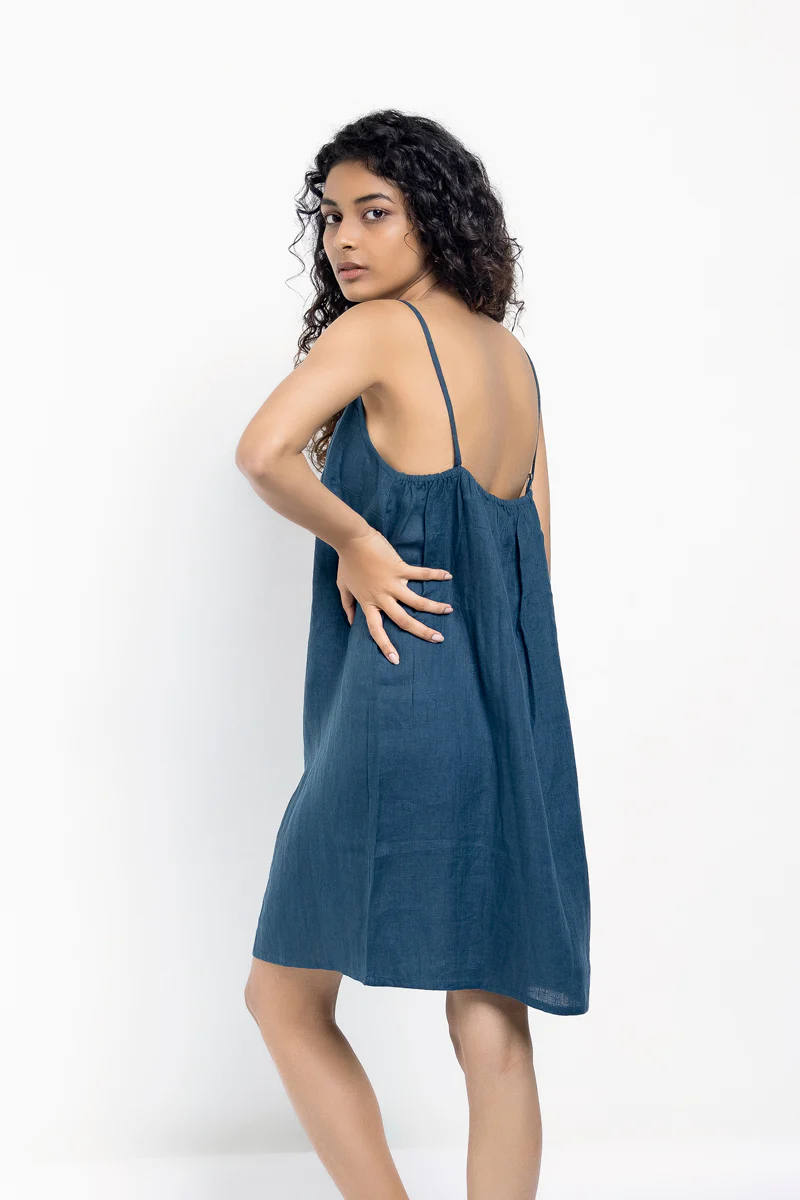 Indigo Linen Slip Dress