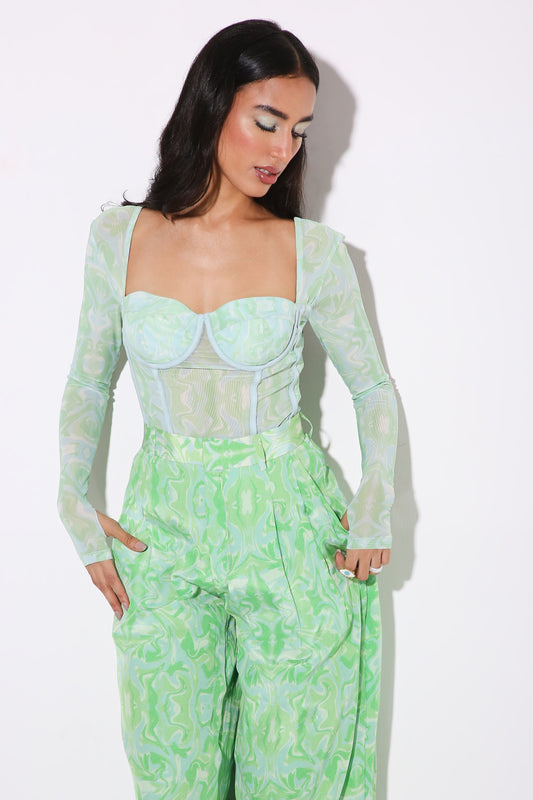 Bougiesuit - Corset Bodysuit - Green Marble