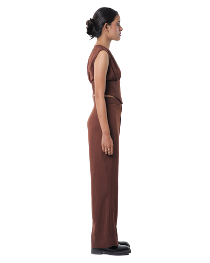 Affair Corset With High Waisted Pants - Brown