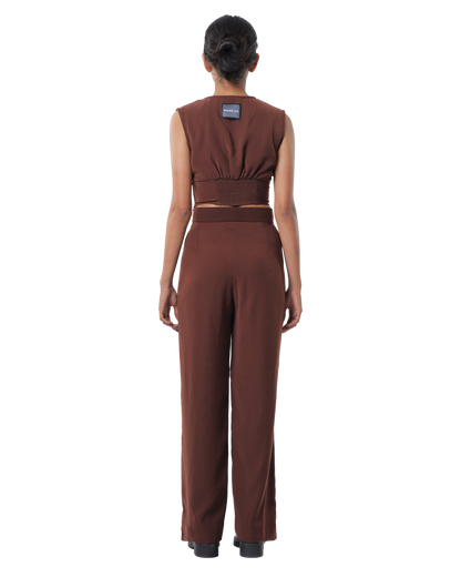 Affair Corset With High Waisted Pants - Brown