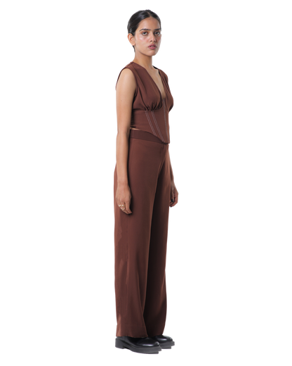Affair Corset With High Waisted Pants - Brown