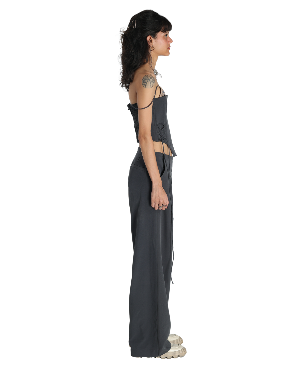 Bunny Ears Corset With Angle Fly Pants - Dark Grey