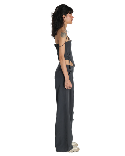 Bunny Ears Corset With Angle Fly Pants - Dark Grey