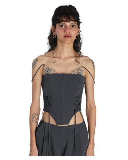 Bunny Ears Corset With Angle Fly Pants - Dark Grey
