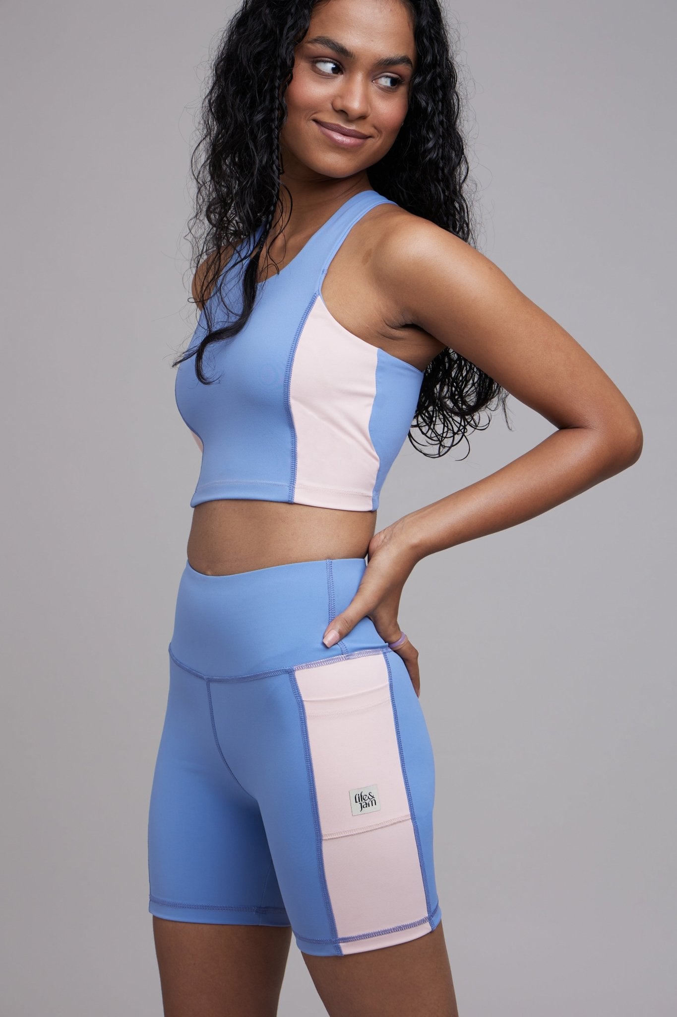 Long Sports Bra and Cycling Shorts Set - Blue