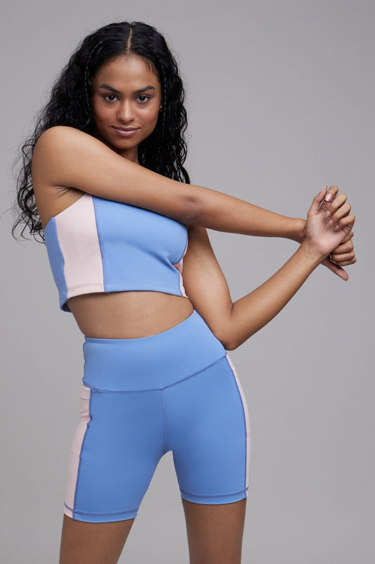 Long Sports Bra and Cycling Shorts Set - Blue