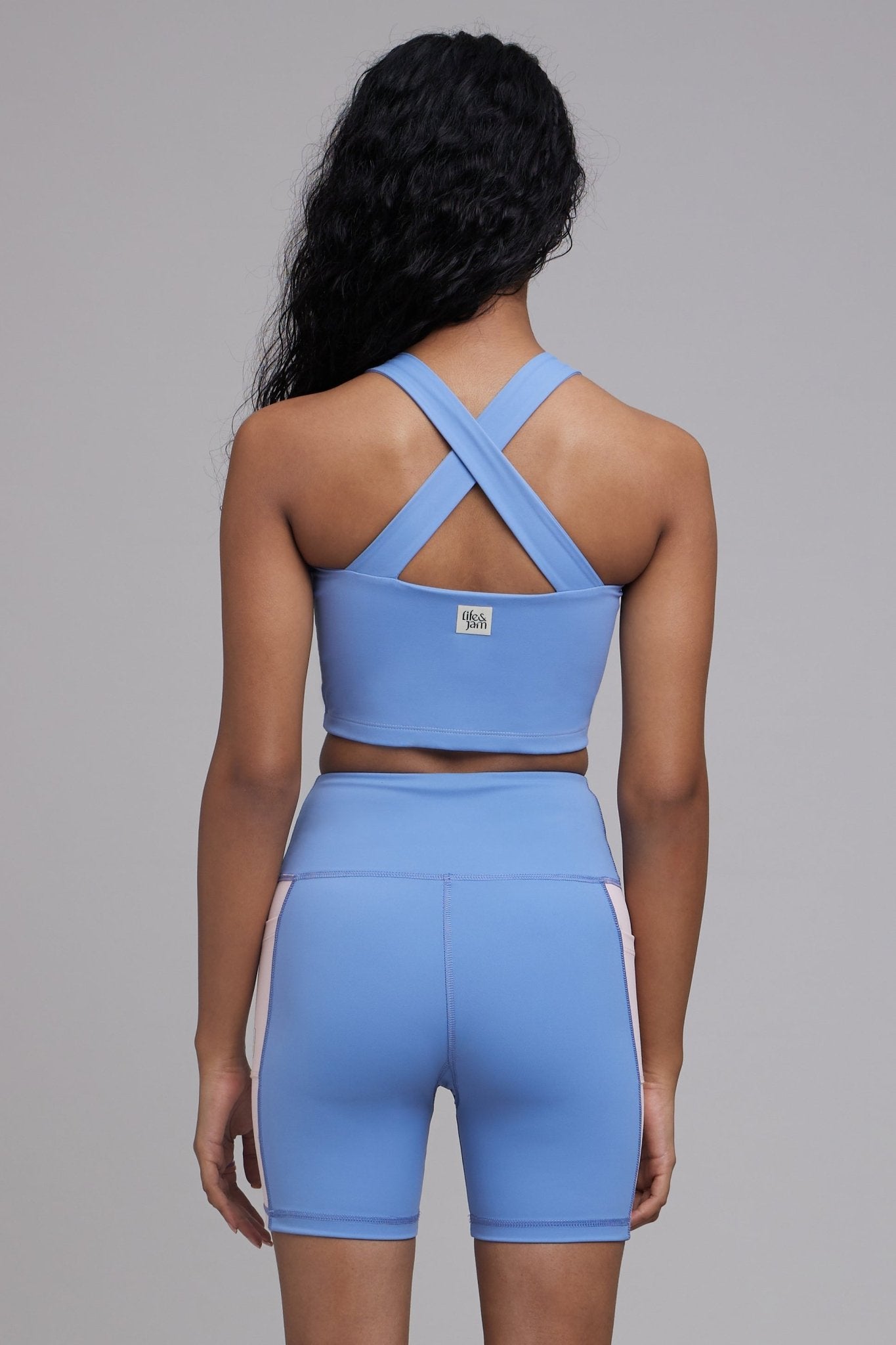 Long Sports Bra and Cycling Shorts Set - Blue