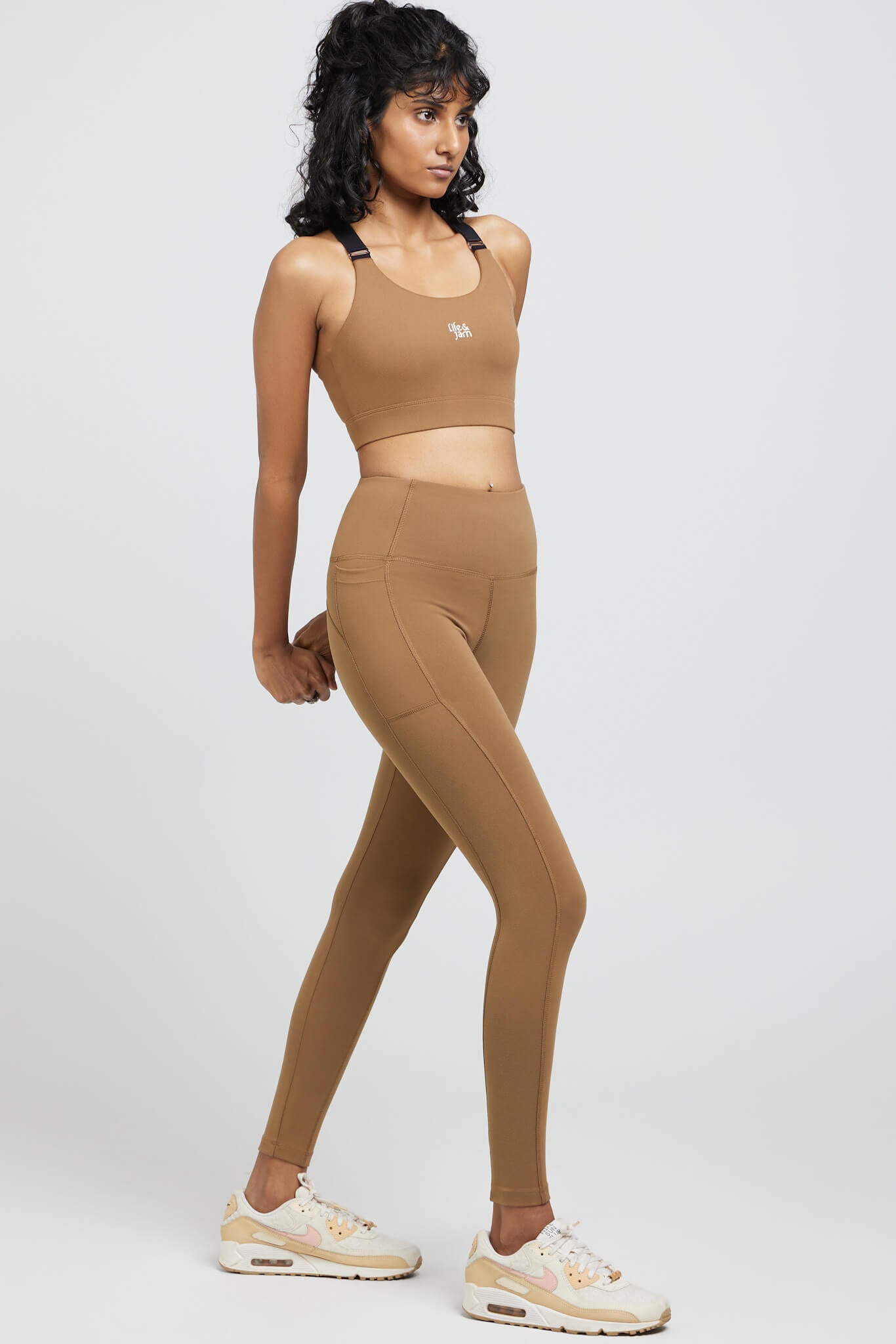 Adjustable Straps Sports Bra and Leggings - Mountain Tan