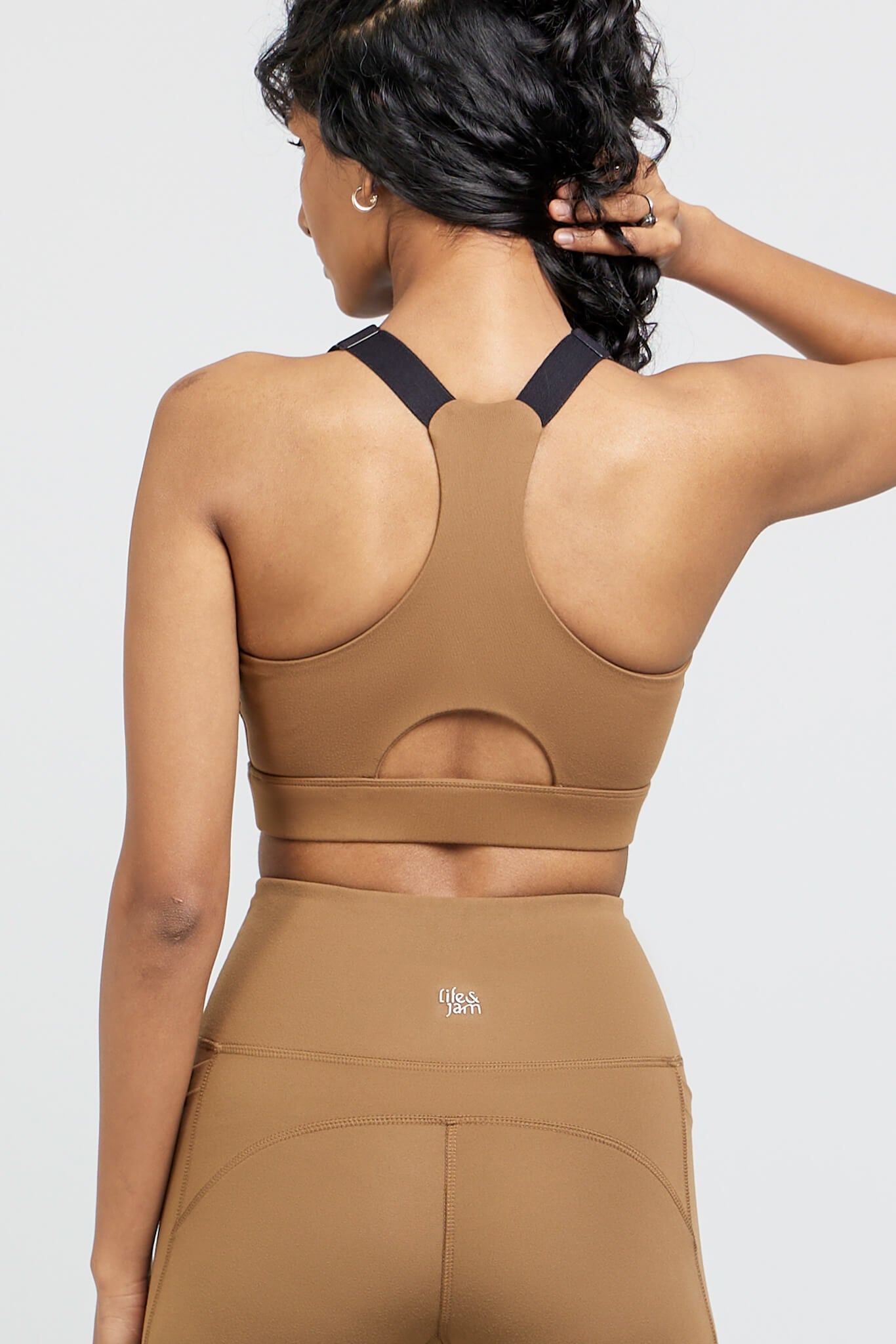 Adjustable Straps Sports Bra and Leggings - Mountain Tan