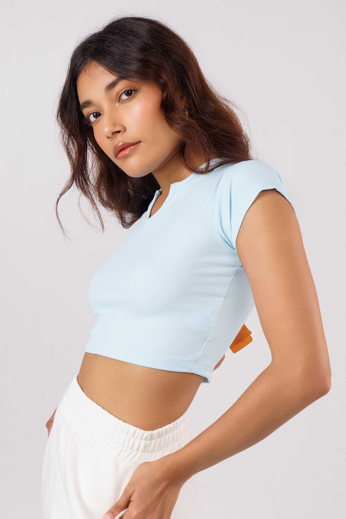 Sleeves Gym/Casual Top - Sky Blue