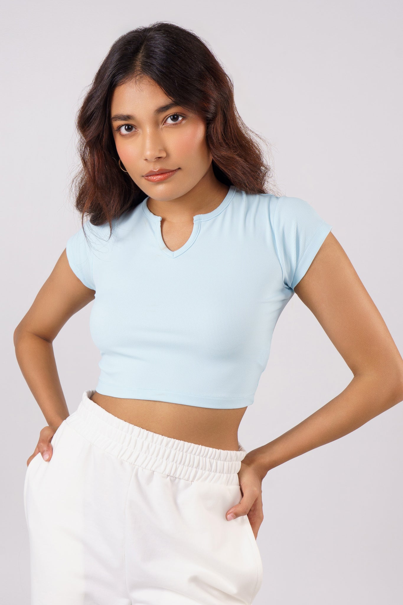 Sleeves Gym/Casual Top - Sky Blue