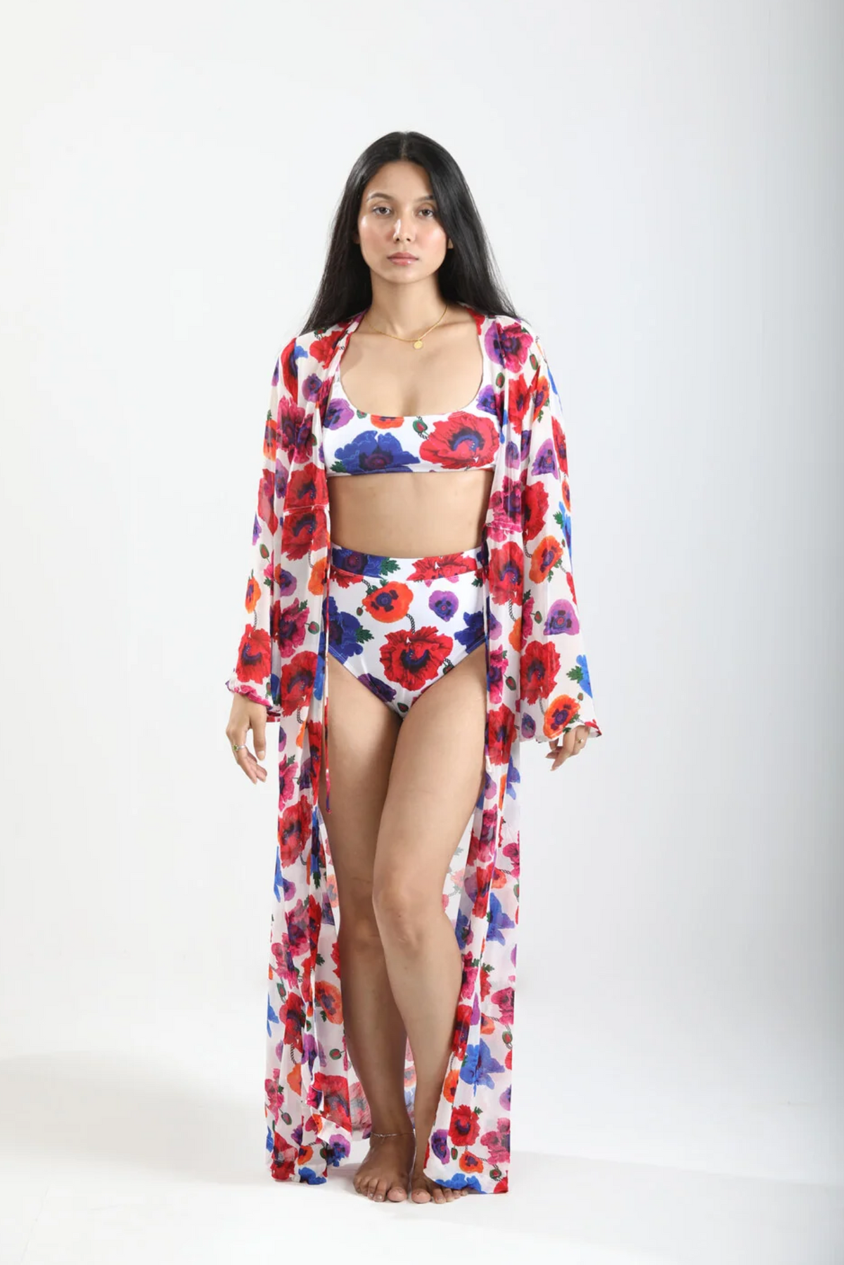 Kaftan with Drawstring Waist - Poppy White