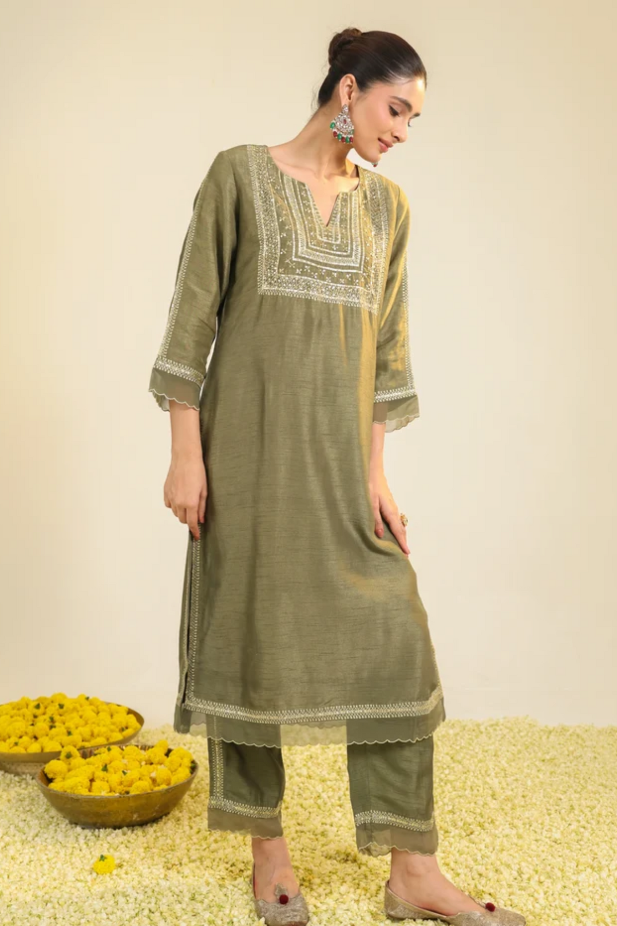 Sage Green Mughal Kurta Set