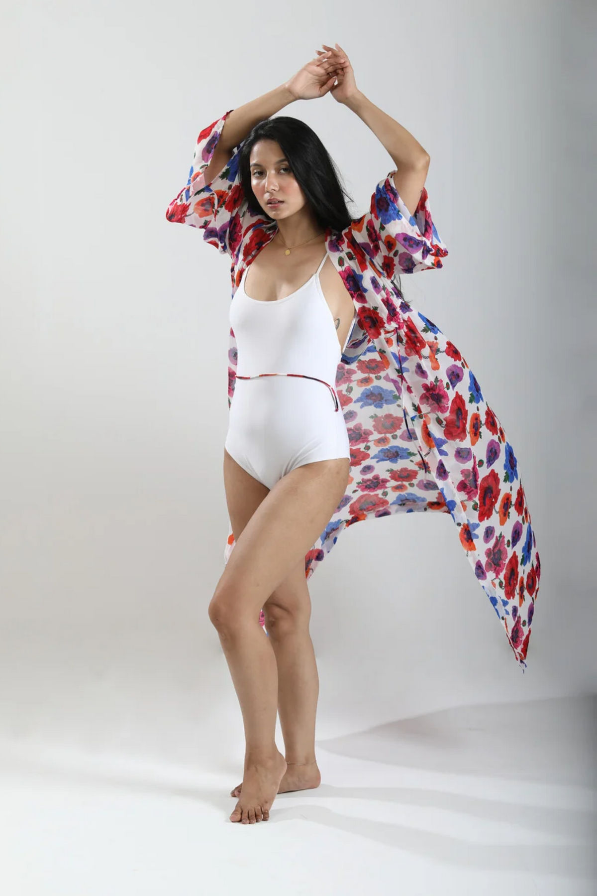 Kaftan with Drawstring Waist - Poppy White