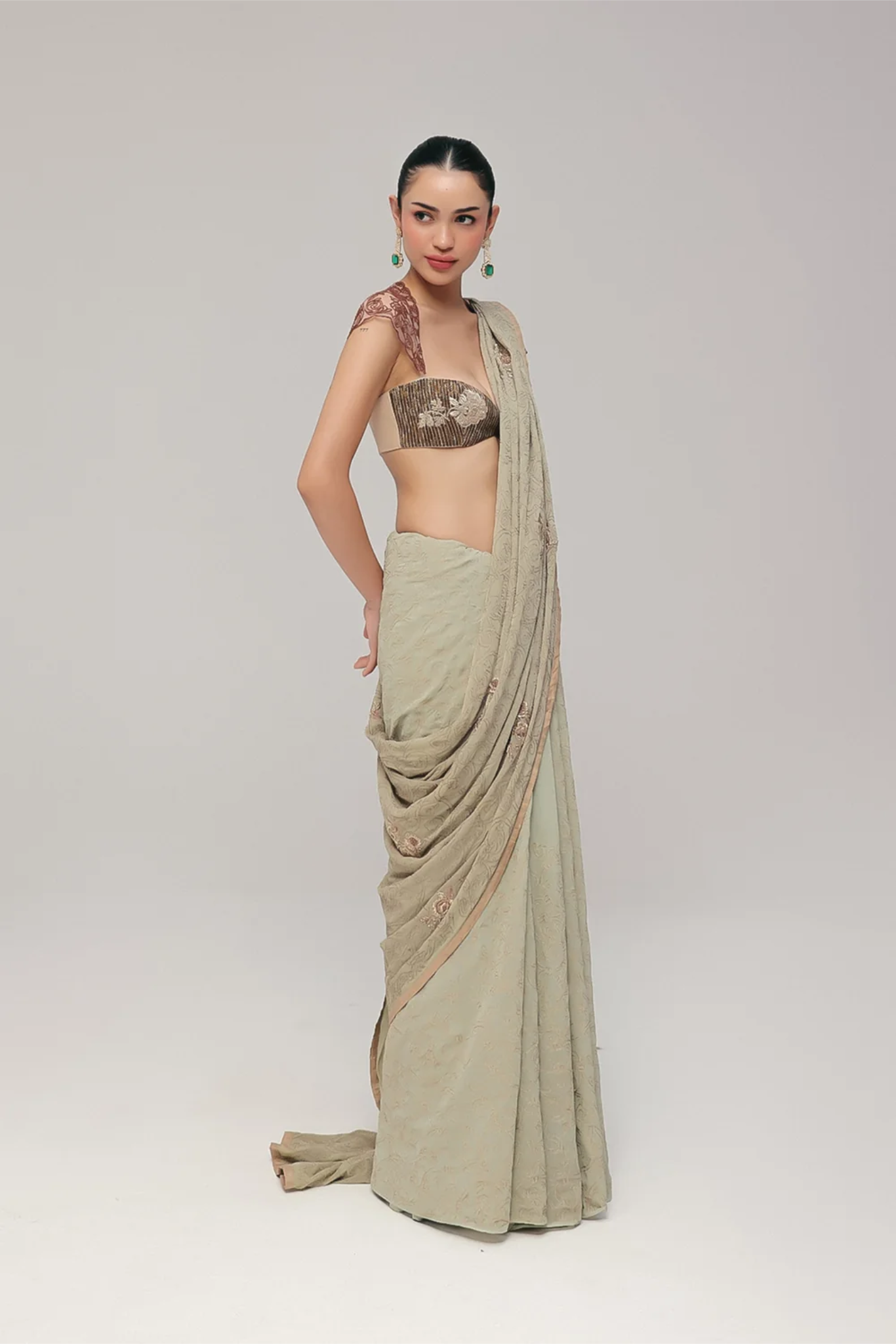 Notes of Sage, Hints of Gold Sari