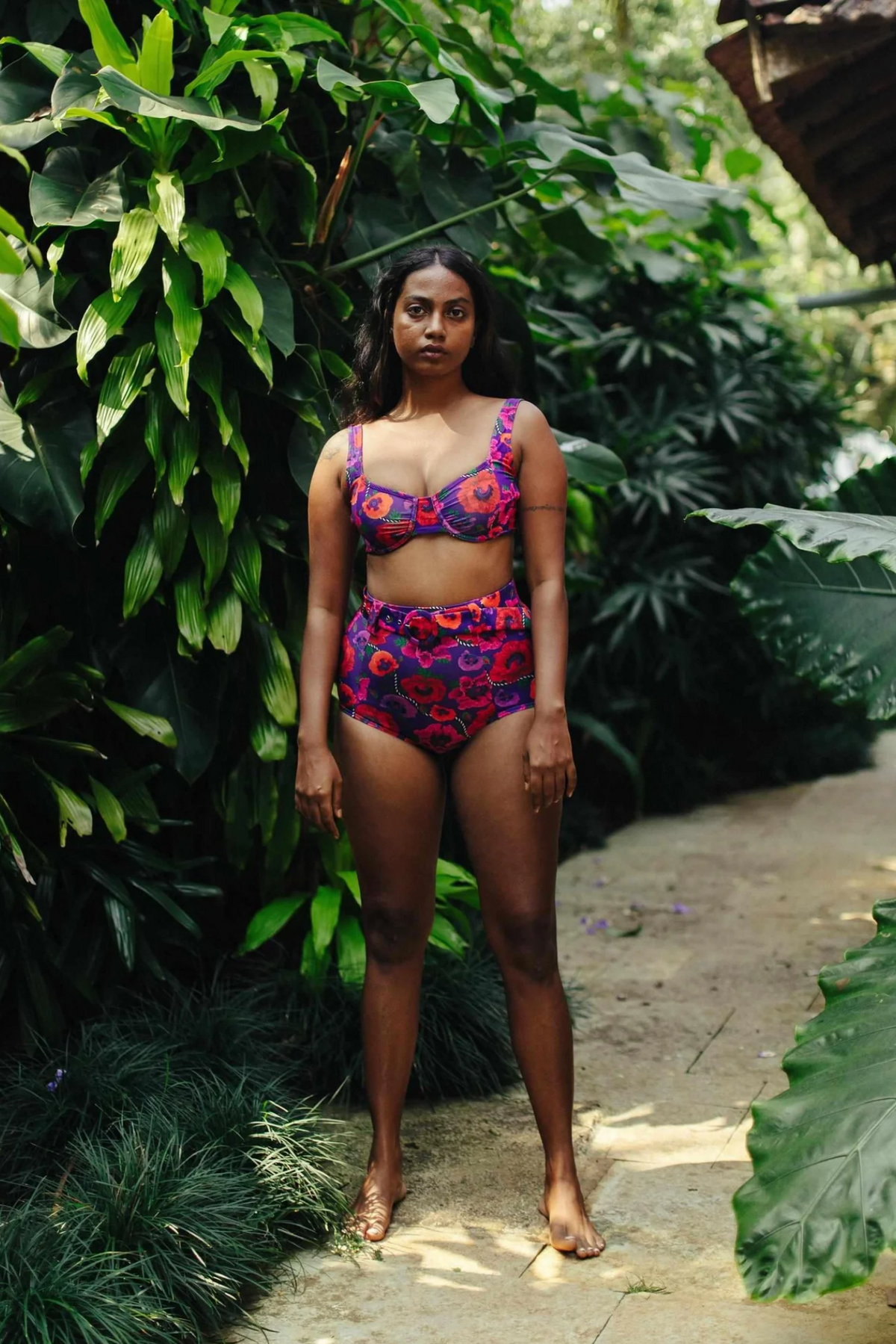 Oriental Poppy High Waist Belted Bikini Bottom
