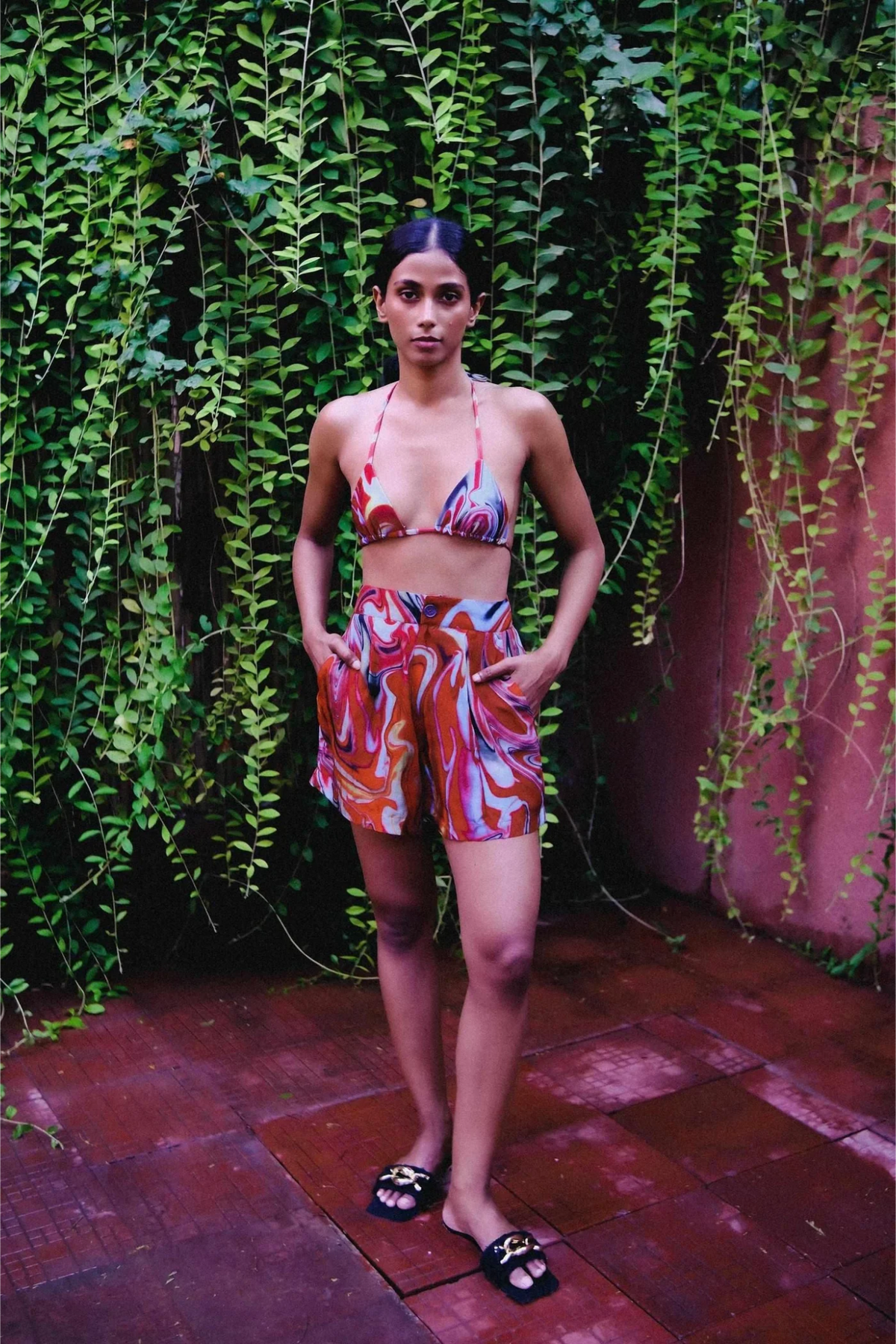 Cayenne Wave High Waist Shorts With Side Pockets