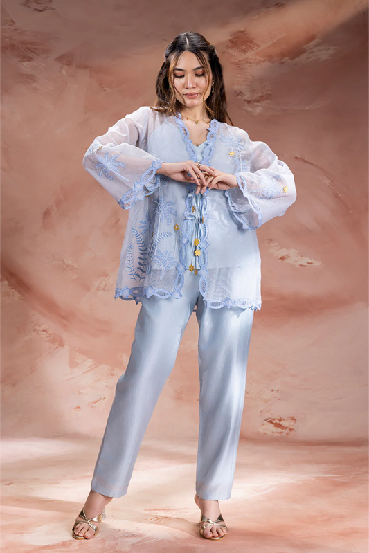 Alisa Embroidered Tie-Up Detailed Top with Pants