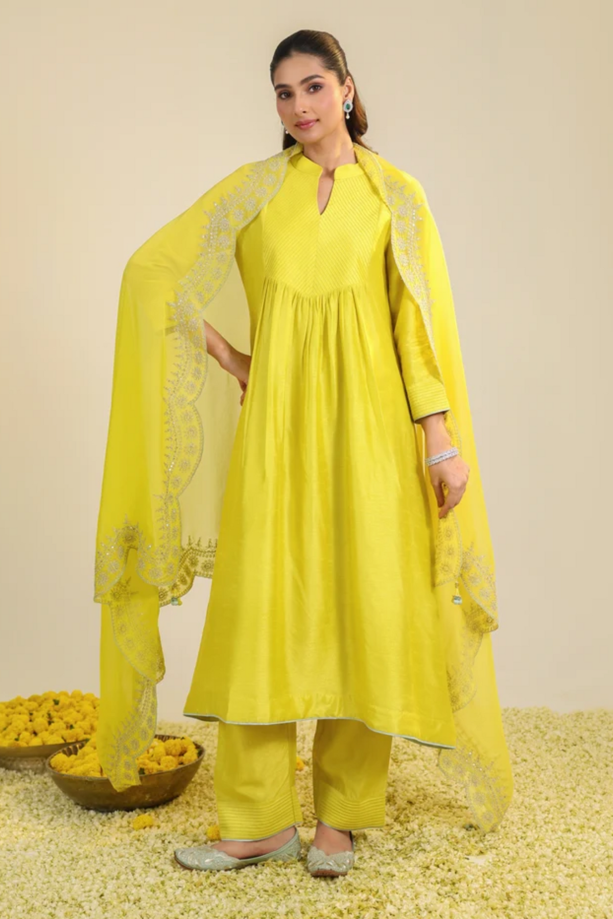 Yellow Scalloped Kurta Set